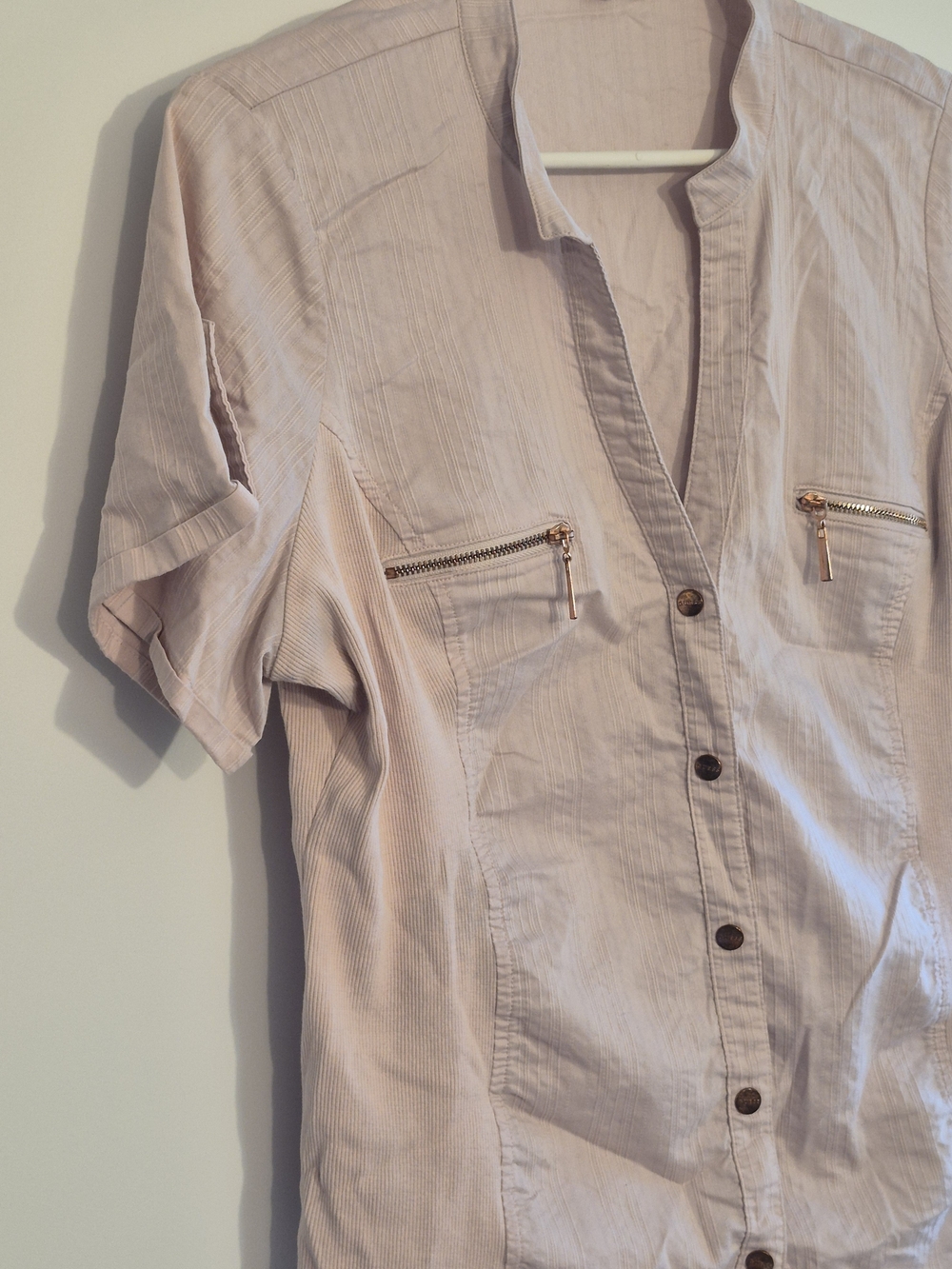 Light Blush Button-Front Shirt with Gold Zippers GUESS